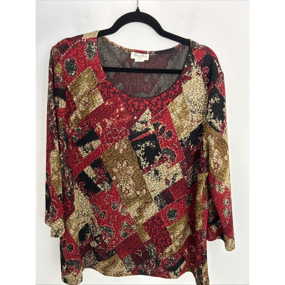 Britney Black Women's L/XL Red Gold 3/4 Sleeve Blouse